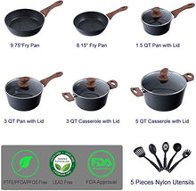 Load image into Gallery viewer, Kitchen Academy 15 Pieces Nonstick Granite-Coated Cookware Set, Non-Stick Induction Pot Pan Set, Includes Lids, Frying and Pans Accessories - Aluminium Hammered Black
