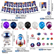 Load image into Gallery viewer, 226 PCS Outer Space Party Supplies - Solar System Planet Balloon, Happy Birthday Banner, Hanging Swirls, Cake Topper, Plates, Napkins, Cup, Tablecloth for Boy Kid Party Decorations, Serves 20 Guest
