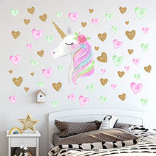 Load image into Gallery viewer, Beanlieve 2Pack Unicorn Wall Stickers - Removable Unicorn Wall Decals with Hearts &amp; Stars, Reflective Unicorn Wall Decor Stickers for Birthday Party,Kids Bedroom, Baby Nursery Room
