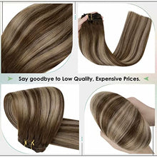 Load image into Gallery viewer, Hetto Clip in Hair Extensions Balayage Brown Human Hair Clip on Hair Extensions Real Remy Clip in Extensions Human Hair Dark Brown to Caramel Blonde 100g 18Inch #4/27/4
