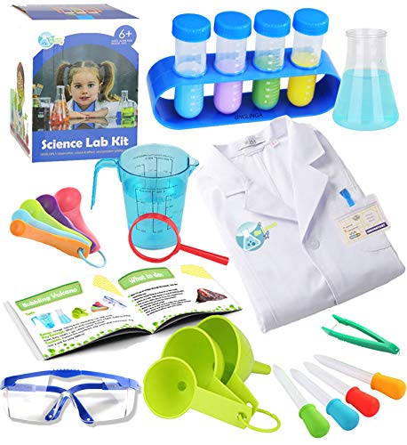 UNGLINGA Kids Science Experiment Kit with Lab Coat Scientist Costume Dress Up and Role Play Toys Gift for Boys Girls Kids Age 5 - 11 Year Old Christmas Birthday Party