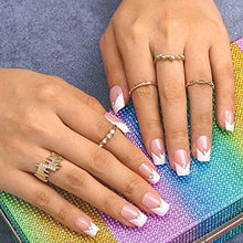 Load image into Gallery viewer, Sethexy Short Square Fake Nails French Ballerina Rhinestone False Nails Glossy Stick on Nails 24Pcs Acrylic Art Press on Nail Tips for Women and Girls
