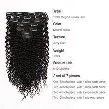 Load image into Gallery viewer, AmazingBeauty Double Weft Clip In Human Hair Extensions 3B 3C Afro Jerry Curl 8A Grade Thick 100% Remy Hair Natural Black 10-22inch 7 Pieces with 18 Clips 120g/4.2oz per Set Fit For Full Head 22 inch
