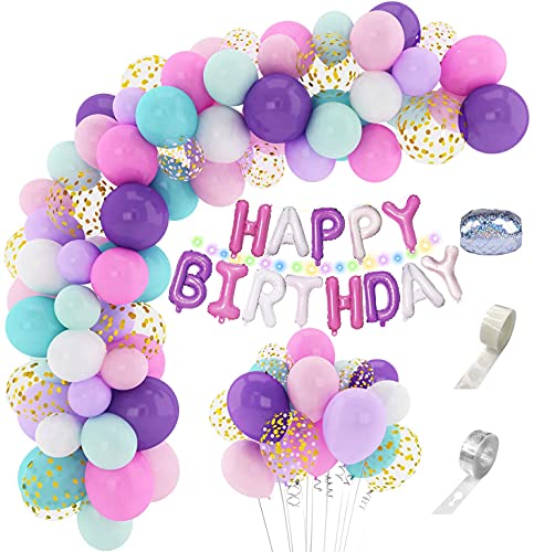 181 Pcs Unicorn Balloons Arch Garland Kit 16' 12'' 10'' 5'' Confetti White Light Purple Pink Aqua Blue Latex Balloons Set for Wedding Baby Shower Unicorn Birthday Party Supplies