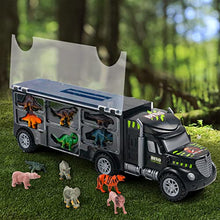 Load image into Gallery viewer, Dinosaur Toys Truck Transport Carrier Truck Toys with Dinosaur Toys Animals Toys 12 Pcs Double Inside Storage Set Birthday Easter Gift for Kids Boys Girls 3 Years Old
