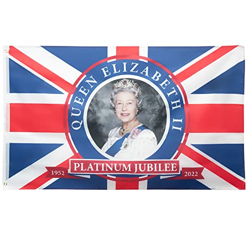 Tanness 5ft X 3ft Queens Platinum Jubilee Union Jack Flag Featuring He ...