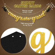 Load image into Gallery viewer, Congrats Grad Banner Gold and Black, Congrats Grad Glittery Banner with 8 Modes LED String Lights Gold Graduation Party Decorations 2022 Congratulations Grad Party Decor Supplies
