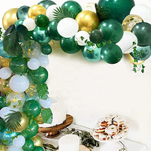 Load image into Gallery viewer, 128 PCS Jungle Theme Safari Decorations with Green Balloon Garland Arch Backdrop, Tropical Leaves Decoration, Ivy Vines, Birthday Party Supplies for Boy or Girl (green)
