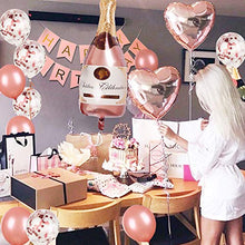 Load image into Gallery viewer, Rose Gold Party Decorations Happy Birthday Confetti Balloons with Banner,Giant Champagne Foil Balloons,Star Heart Foil Balloons,Tissue Paper Pompoms for 1st 2th 3td 16th 18th 21st 25th 30th 50th 60th

