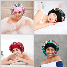 Load image into Gallery viewer, 4 Pieces Wide Band Satin Cap Sleep Bonnet Soft Night Sleep Hat Hair Loss Cap Salon Bonnet for Women, 4 Colours
