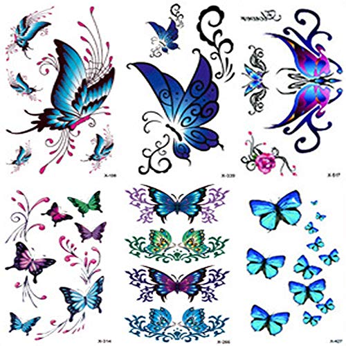 Butterfly Temporary Tattoos for women sexy 6 Pcs by Yesallwas,Waterproof long lasting Fake Tattoos Stickers for Arms Shoulders sexy body tattoos 6cmx10.5cm/2.36x4.13 inches (LxW)