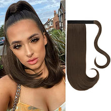 Load image into Gallery viewer, FESHFEN Ponytail Extension 18&quot; Wrap Around Hair Ponytails Long Straight Ponytail Hair Extensions Synthetic Clip in Pony Tail Extensions Medium Chestnut Brown Hairpiece for Women Girl
