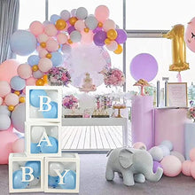 Load image into Gallery viewer, ALITREND Baby Shower Boxes Party Decoration, 4PCS Transparent Balloon Boxes Baby Block Decoration with Letter for Gender Reveal Party Boys Girls (White)
