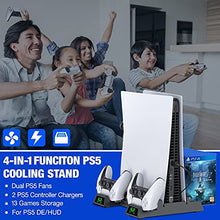 Load image into Gallery viewer, PS5 Cooling Stand for Playstation 5 Console, PS5 Vertical Stand and Dual Controller Chargers, PS5 Accessories Holder with 13 Game Storage for PS5 Console/ PS5 Digital Edition/Ultra HD
