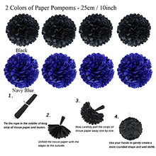 Load image into Gallery viewer, Zerodeco Graduation Decorations, Black and Blue Banner Paper Pompoms Fan Hanging Swirls Graduation Confetti Paper Garland Party Balloons for Grad Party Decoration Supplies
