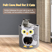 Load image into Gallery viewer, Dripex Collapsible Cat House, Novelty Owl Cat Cave Bed, Felt Cat Hideaway with Washable Mats - Grey
