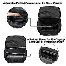 Load image into Gallery viewer, Trunab Console Carry Bag Backpack Compatible with PS5/PS4/PS4 Pro/PS4 Slim/Xbox One/Xbox One X/Xbox One S, Travel Case with Multiple Pockets for 15.6” Laptop, Game Accessories, Black, Patented Design
