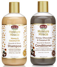 Load image into Gallery viewer, African Pride Moisture Miracle Pre-Shampoo Detangle &amp; Conditioner, Shampoo and Conditioner SET of 3, Coconut Oil, Honey, Chococlate, Coconout Oil, Aloe &amp; Coconut Water
