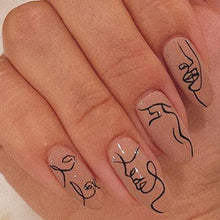Load image into Gallery viewer, Brishow Coffin False Nails Short Fake Nails Line Art Press on Nails Ballerina Acrylic Full Cover Stick on Nails 24pcs for Women and Girls
