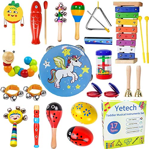 HapeeFun 26pcs Toddler Musical Instruments Set Percussion Instrument Toys Toddler Musical Toys Set Rhythm Band Set Birthday Gift for Toddlers Kids Preschool Children with Storage Bag