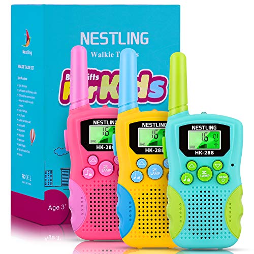 Nestling Kids Walkie Talkies 3 Pack, 8 Channels 2 Way Radio Walky Talky Toys with Backlit LCD Flashlight, 3 Miles Range Best Gifts Toys for Boys & Girls Indoor Outdoor Activity