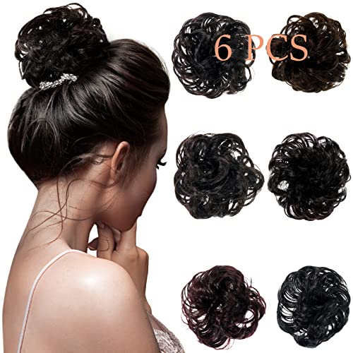 6 Pieces Messy Hair Bun Scrunchies for Women Curly Bun Hair Piece Synthetic Hair Piece Scrunchies Hair Extension Bun Chignon Hairpiece Thick Updo Scrunchies Hair Donut Updo Ponytail for Girl, 6 Colors