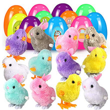 Load image into Gallery viewer, Twister.CK 12Pcs Filled Easter Eggs, Easter Toys Wind-Up Rabbits and Chicks, 3.9&#39;&#39; Colourful Easter Eggs with Clockwork Jumping Chicken Bunnies + 2 Sheet Easter Stickers for Kids Party Favors Gift¡­
