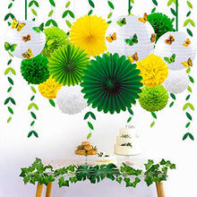 Load image into Gallery viewer, Spring Yellow Green Party Decoration Kit Hanging Paper Fans Lanterns Pom Pom Flowers with 3D Butterfly Green Leaves Garland for Birthday Wedding Engagement Baby Shower Theme Party Decorations Supplies
