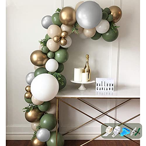 AODIGEGE 128pcs Olive Green Balloon Garland Arch kit Green + White + G ...