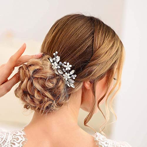 Bride Wedding Pearl Hair Pins Bridal Hair Accessories Silver Hair Piece for Women and Girls 2PCS
