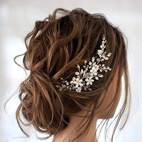 Edary Bride Wedding Hair Comb Silver Rhinestone Bridal Headpiece Pearl Bridal Hairclips Hair Accessories for Women and Girls