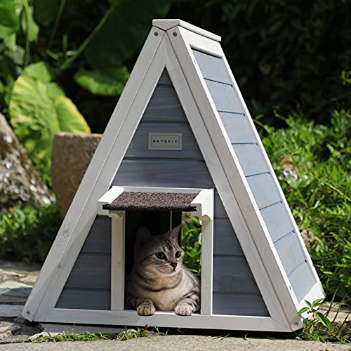 Petsfit Outdoor Cat House,Triangle Cat House Outdoor with Escape Door, Cat Outdoor House Front Door with Eave to prevent Rain for Cat and Small Animals