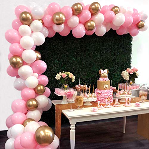 HUIBO Balloon Garland Arch Kit 16Ft Long 112pcs Pink White Gold Balloons Pack for Girl Birthday Baby Shower Bachelorette Party Centerpiece Backdrop Background Decorations