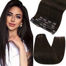 Load image into Gallery viewer, Fshine Clip in Human Hair Extensions 45cm 120g Real Human Hair 7 Pcs Dark Brown Hair Extensions Clip in Human Hair Remy Clip in Hair Extensions Real Human Hair Clip Ins 18-Inch
