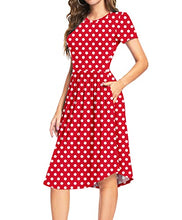 Load image into Gallery viewer, YUNDAI Women Polka Dot Casual Tunic Dress Pleated Loose Flowy Midi Dress with Pocket,M Red
