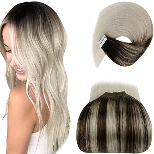 [Limited Promotion] LaaVoo Blonde Ombre Tape in Hair Extensions Human Hair 20pcs Tape on Extensions Brown to Blonde Ombre Remy Hair Tapes Ombre Hair Extension Real Hair Extensions 50g 2.5g/pc 14inch