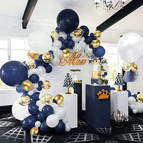 TOPLDSM Blue Balloon Arch Kit, Blue Balloon Garland Party Decorations with Navy Blue and White Balloon,Gold Confetti Balloon for Men and Boys Baby Shower Birthday Decorations Wedding Gender Reveal