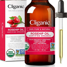Load image into Gallery viewer, USDA Organic Rosehip Oil for Face, 100% Pure | Natural Cold Pressed Unrefined, Carrier Seed Oil for Skin, Hair &amp; Nails | Certified Organic (30ml) | Cliganic 90 Days Warranty
