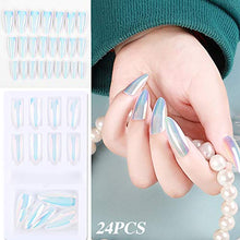 Load image into Gallery viewer, 72 Pieces Reusable Artificial Nail Tips Full Cover Nail Tips Press On Nails Art False Tips Gradient Purple Glitter Silver Shinning Dark Blue
