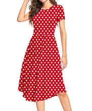 Load image into Gallery viewer, YUNDAI Women Polka Dot Casual Tunic Dress Pleated Loose Flowy Midi Dress with Pocket,M Red

