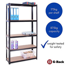 Load image into Gallery viewer, Garage Shelving Units: 180cm x 90cm x 30cm | Heavy Duty Racking Shelves for Storage - 2 Bay, Black 5 Tier (175KG Per Shelf), 875KG Capacity | For Workshop, Shed, Office | 5 Year Warranty

