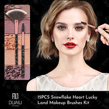 Load image into Gallery viewer, Makeup Brushes DUAIU 15Pcs Makeup Brush Set Premium Synthetic Bristles for Foundation Makeup Blusher Concealer Lip Eye Make Up Brush Set With Unique Snowflake Heart Luck Land Brush Handle
