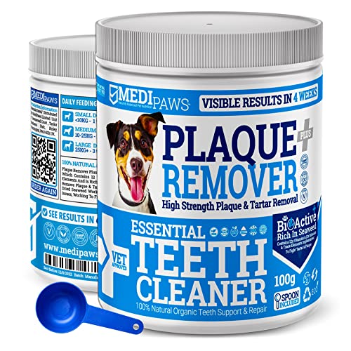 MediPaws® Plaque Off Remover Dogs 100g For Dog Teeth & Bad Breath | Just Add To Dog Food - No Need For Dog Toothbrush or Dog Toothpaste | Remove Dog Bad Breath & Plaque Remover For Dogs, Cats & Pets