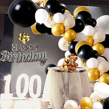 Load image into Gallery viewer, 103pcs Black Gold Confetti Party Balloons, 18inch Large Black White Balloons 12inch Birthday Graduation New Years Decorations with 4 Accessories Party Supplies Garland Arch Kit for Kids and Adults
