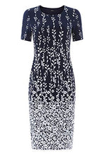 Load image into Gallery viewer, Roman Originals Women Floral Print Shift Dress Ladies Textured Bodycon Work Smart Office Business Occasion Pencil Fitted Tight Tailored Short Sleeve Round Crew Neck - Navy &amp; White - Size 12
