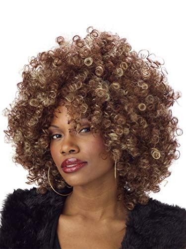 Fine Foxy Fro Highlighted Afro Wig Ladies Fancy Dress 1970s Disco Costume Accessory
