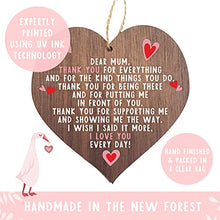 Load image into Gallery viewer, A present for mum | I love you mum present gifts | best mum ever in the world | handmade plaque presents | heart wooden hanging plaques | mother from daughter thank you | christmas
