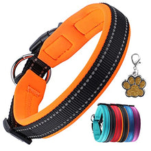 Load image into Gallery viewer, PcEoTllar Padded Dog Collar with Tag Reflective Adjustable Dogs Collars Soft Nylon Neoprene Super Light Breathable for Small Medium Large Dogs - Orange M
