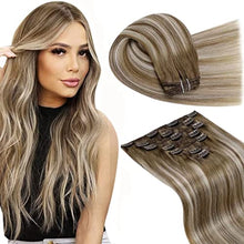 Load image into Gallery viewer, [Special Offer] LaaVoo Blonde Balayage Clip in Hair Extensions Real Human Hair 16inch Clip in Human Hair Extensions Full Head Balayage Brown Ombre Blonde Hair Extensions Clip in Real Hair 7pcs 120g
