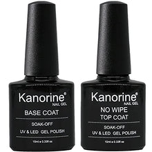 Load image into Gallery viewer, Kanorine UV LED Soak Off Gel Nail Polish Top Coat and Base Coat Set of 2 x 10ml Each(Base &amp; No Wipe Top Coat)
